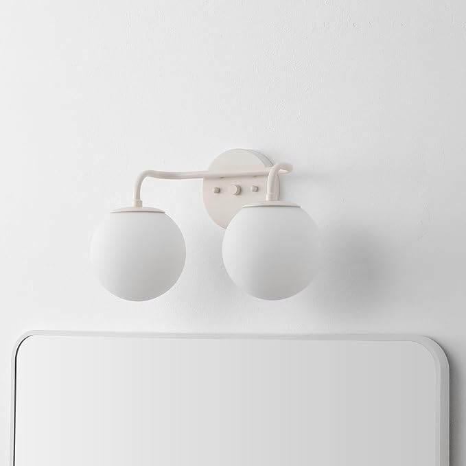 JONATHAN Y JYL3535C Louis Parisian Globe 15" 2-Light Metal/Frosted Glass Modern Contemporary LED Vanity Light Midcentury, Glam, Transitional, Bathroom, Powder Room, Dressing Room, Bedroom, Almond