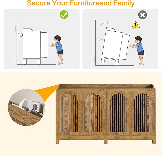 Tribesigns 57" Buffet Cabinet with Storage, Long Sideboard Cabinet with Doors & Adjustable Shelves, Wood Accent Sideboard for Dining Room, Living Room, Kitchen, Light Walnut Brown