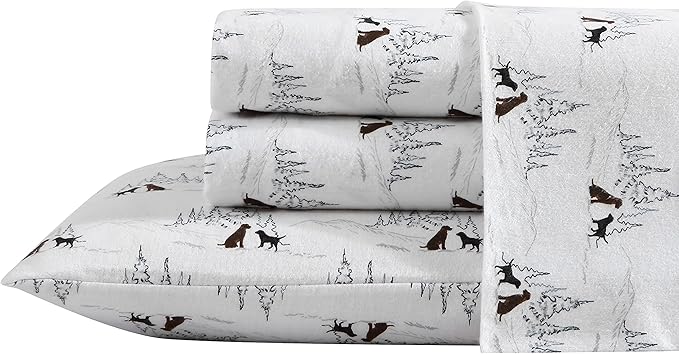 Eddie Bauer - Queen Sheets, Cotton Flannel Bedding Set, Brushed For Extra Softness, Cozy Home Decor (Dog Friends White, Queen)