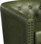 Swivel Barrel Accent Chair,Round Nailhead Faux Leather Living Room Arm Chairs,Modern Upholstered Comfty Reading Nook Chairs for Bedroom,Small Club Armchair,Single Sofa Side Chair,Olive Green