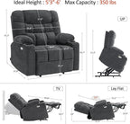MCombo Dual Motor Power Lift Recliner Chair with Massage and Dual Heating for Elderly, Lay-Flat for Sleeping, Extra Wide for Big and Tall, Fabric R7070 (Dark Grey)