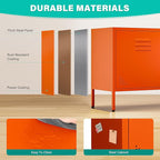 SISESOL Orange Metal Storage Cabinet with Doors and Shelves,2 Door Wide Metal Locker Accent Storage Cabinet with Leg & Vent Hole,Wide TV Cabinets,Low Side Cupboard for Home,Office,Dining/Living Room