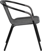 EMMA + OLIVER Set of 2 Modern Rattan Indoor/Outdoor Stack Chairs, Stacking Rattan Patio Chairs with Curved Back and Cross Bracing, Gray
