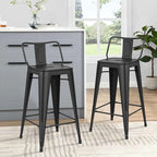 HAOBO Home Metal Bar Stools Set of 2 Low Back Counter Height Barstools 26" Industrial Barstool Patio Stool Metal Kitchen Stools Bar Chairs for Indoor Outdoor