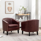 KINWELL 29" W Faux Leather Barrel Chairs Set of 2, Modern PU Upholstered Tufted Club Chairs with Nailhead Trim, Small Armchairs Accent Chairs for Living Room Bedroom Apartment Lounge Nursery, Red