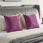 FUTEI Purple Velvet Throw Pillow Covers 20x20 Inch Set of 2,Soft Embossed Leaf-Relief Textured Cushion Cases,Natural Home Decor for Couch Living Room