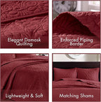 Madison Park Quebec Queen Size Quilt Bedding Set - Red , Damask – 3 Piece Bedding Quilt Coverlets – Ultra Soft Microfiber Bed Quilts Quilted Coverlet