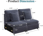 Modern Middle Armless Sofa Seat Set of 2 for Modular Sectional Couch for Living Room-Blue Grey