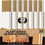 Aheroi Natural Dish Sponge, 32 Count Plant-Based Biodegradable Compostable Kitchen Sponges for Dishes Bulk, Organic Eco Friendly Cleaning Sponge for Bathroom, Household, Non Scratch Non Toxic