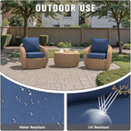 Outdoor Chair Cushions 23" x 24" x 4", Patio Deep Seat Replacement Cushions Set with Zippered Removable Cover, Weather-Resistant Olefin Fabric for Garden Chair Sofa Couch, Set of 2, Blue