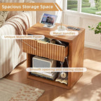 LEYAOYAO Fluted Nightstand with Charging Station, 23" Wide 1 Drawers Night Stand,Brown End Table with Open Storage,Farmhouse Bed Side Tables, Wood Dresser for Bedroom, Living Room, Closet