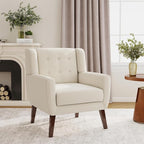 Accent Chair, Modern Fabric Armchair for Living Room, Comfy Upholstered Arm Chair Tufted for Indoor Bedroom Office Room (White)