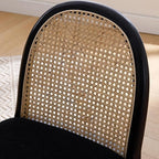 Rattan Dining Chairs Set of 6, Modern Dining Room Chairs with Cane Back Comfy Accent Sherpa Chair Upholstered Boucle Chair for Kitchen/Restaurant/Living Room, Black