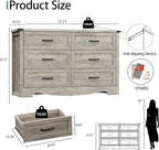Dresser for Bedroom with 6 Drawers, 54" Wide Wood Chest of Drawers with Deep Drawers & Mental Handle, Modern Dresser TV Stand, Wooden Closet Storage Organizer for Living Room, Hallway, Entryway, Grey