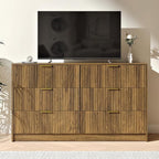 Walnut 6 Drawer Dresser Bedroom,55” Wide Fluted Dresser Wood with Gold Handles,Mid Century Wooden Chest of Drawer for Closet,Bedroom,Living Room,Walnut