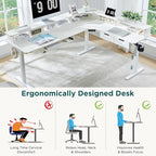 RedLemon 75X60 Inches L Shaped Electric Standing Desk, Height Adjustable Corner Gaming Desk with Drawers, Keyboard Tray, Power Outlets & LED Lights, Computer Desk with Monitor Shelf, Antique White