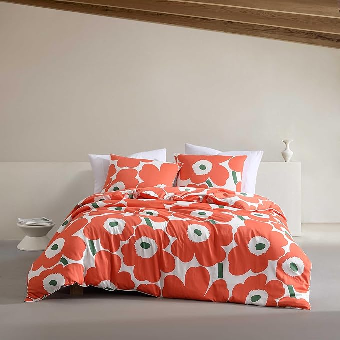 Marimekko - Duvet Cover Set, Super Soft Organic Bedding, Casual Home Decor (Unikko Orange, King)