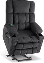 MCombo Dual Motor Large Power Lift Recliner Chair for Elderly, Lay Flat Lift Chair with Heat and Massage, Big Lift Recliner for Tall People, Cup Holders, Fabric 7896 (Large, Dark Gray)