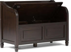SIMPLIHOME Connaught Entryway Storage Bench - 42 inch Wide Solid Wood Storage Seat in Dark Chestnut Brown, Traditional Bench for Entryway or Living Room with Lift-Up Lid and Elegant Moulding Detail
