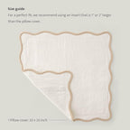 Double Stitch Scalloped Throw Pillow Covers - 100% Cotton Decorative Boho Pillow Covers 20 x 20, Made in India, Square Cushion Case, Modern Home Decor for Couch Sofa Living Room, Cream