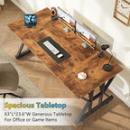 TVU 63-Inch Executive Desk, Large Office Desk with Thicken Frame, Computer Desk Modern Simple Desk for Home Office, Rustic Brown