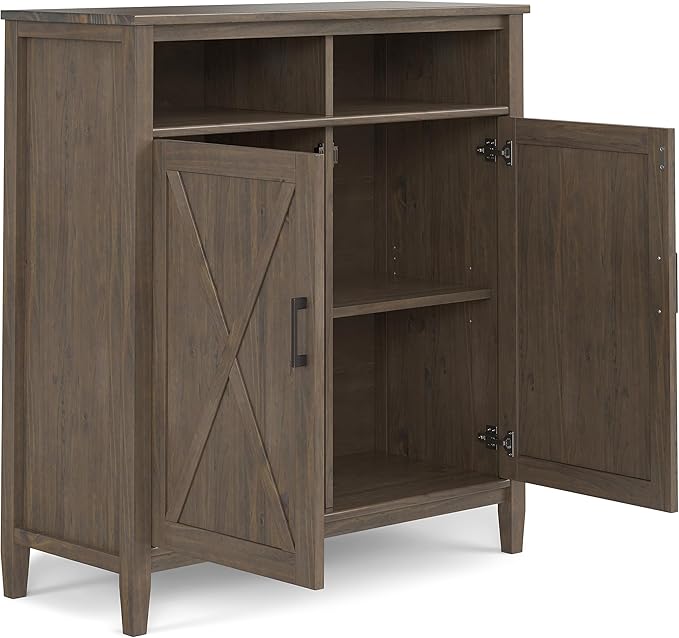 SIMPLIHOME Ela Solid Wood 39 inch Wide Transitional Medium Storage Cabinet in Smoky Brown for The Living Room, Entryway and Family Room