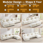 U-Shaped Cloud Chenille Sectional with 2 Ottomans, 146" Modular Sofa for Large Spaces, Ultimate Comfort with Deep Seats & Pillows, Solid Frame, 1YR Warranty