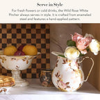 MACKENZIE-CHILDS Enamel Pitcher with Spout, Cute Water Pitcher, 3 Quarts, Wild Rose White