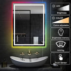 Awoco LED Bathroom Mirror, 24" x 32" Vanity Mirror with 8 Colors RGB Backlit and 3 Colors Front Light, Dimmable Anti-Fog Lighted Mirror, Memory Function, Mirror for Bathroom Wall
