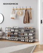 SONGMICS Shoe Rack, 10-Tier Shoe Storage Organizer, Space-Saving, 11 x 32.7 x 62.6 Inches, Entryway, Metal Frame, Non-Woven Fabric Shelves, Ink Black ULSH210B02