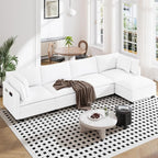 Vesgantti 143" L Shaped Modular Sectional Sofa, Comfy Corduroy Upholstered Modular Sectional Couches for Living Room, Modern Cloud Couch with Ottoman Deep Seat, Warm White
