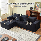 Modular Sectional Sofa, 101" Boneless Couch Sectional, Deep Seat L Shaped Sofa, All-Foam Filled Cloud Couch for Living Room (Black, Corduroy)