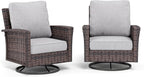 Patio Wicker Swivel Chairs Set of 2, Outdoor High Back Chairs with 5.5" Waterproof Cushions, Outdoor Furniture Set for Deck Porch and Yard, Peacock Blue
