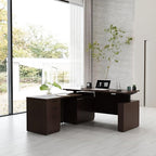 66.93'' Height Adjustable L-Shaped Executive Desk with Drawers and Shelves (Espresso)