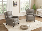 Pushback Recliner Chairs Set of 2, Faux Leather Wingback Recliner Chair, Upholstered Armchair Push Back Recliner with Wood Legs, Rivet Trim Single Sofa Accent Chair for Living Room, Bedroom, Gray