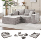 79" Boneless Loveseat Sofa Couch, Modular Foldable Floor Cloud Sofa with Ottoman, Lounge Convertible Sofa Bed for Living Room, No Assembly, Chenille Light Grey
