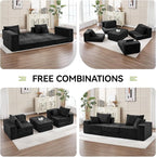 79" Boneless Cloud Loveseat Sofa Couch, Modular Foldable Floor Sofa with Ottoman, Chenille Lounge Convertible Sofa Bed for Living Room, No Assembly, Black
