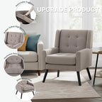 Mid-Century Modern Accent Chair Set of 2, Plush Linen Fabric with Button Tufted High Back & 5" Thick Cushion, High Comfort Reading Chair for Living Room, Bedroom, Office (Light Gray)