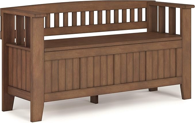 SIMPLIHOME Acadian SOLID WOOD 48 Inch Wide Transitional Entryway Storage Bench in Rustic Natural Aged Brown, For the Living Room, Entryway and Family Room