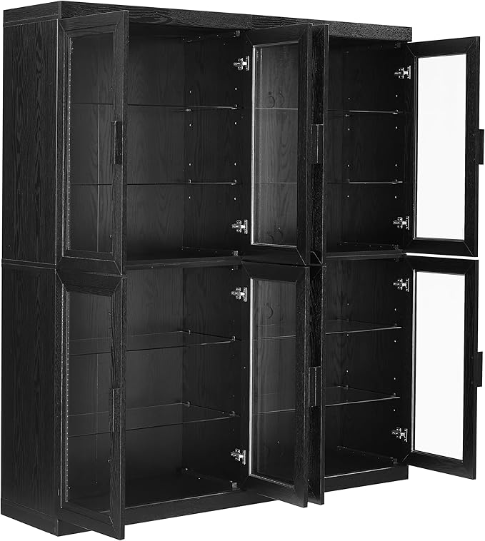 Crosley Furniture Essen 2-Piece Glass Door Kitchen Pantry Storage Cabinet Set, Living Room, Entryway, Black