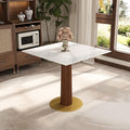 Sintered Stone Square Office Table - Meeting Desk for Small Offices (Dark Brown Leg and White Top, 1 Table Only)