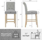 GOTMINSI 24" Bar Stools Set of 2 for Kitchen Island Upholstered Counter Height Bar Stools with Button Tufted Decoration Barstools Home Kitchen Island Wooden Bar Chairs Grey