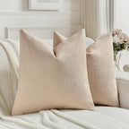 FUTEI Dusky Pink Chenille Decorative Throw Pillow Covers 18x18 Inch Set of 2,Soft Cozy Faux Linen Textured Cushion Case,Farmhouse Home Decor for Couch Living Room
