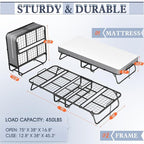 INTERGREAT Folding Bed with Mattress, 75" x 38" - 5" Thick Memory Foam Mattress, Twin Size Portable Beds for Adults, Metal Bed Frame on Wheels for Guest, Space Saving Roll Away Beds for Easy Storage