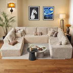 Weaxty Cloud Sectional Couch for Living Room, Oversized L Shaped Boneless Couches, Plush Corduroy Memory Foam Deep Seat Floor Sofa, No Assembly Required，Beige