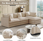 Modular Sectional Sofa, 111.5 Inch L-Shaped Cloud Sofa with Deep Seat Chenille Sofa with Cushions, Three-Self Sectional Sofa for Living Room Apartment,Light Coffee