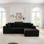 Upgrade 108’’ L Shape Cloud Couch, Plush Corduroy Sectional Sofa with Chaise, Boneless Couches for Living Room Bedroom, No Assembly Required (Black, Right Facing Chaise)