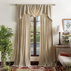 Martha Stewart Naples Chenille Solid Back Tab Window Curtain Panel Pair, 84, Natural