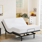Queen Adjustable Bed Base Frame with Wireless Remote + 12 Inch Queen Green Tea Gel Memory Foam Mattress Bed in a Box, Head and Foot Incline, Zero Gravity, Fiberglass Free, 80" × 60"