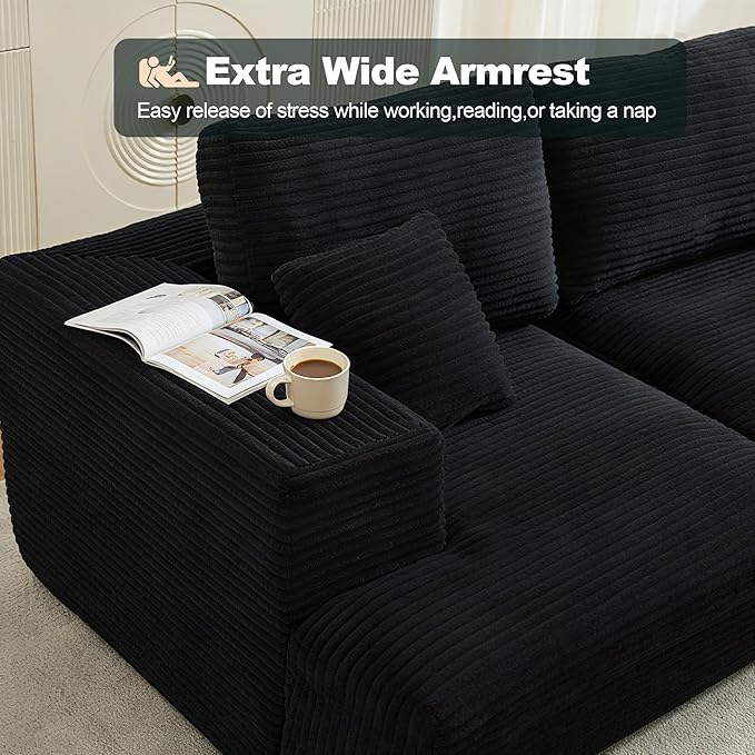 Cloud Modular Sectional Sleeper Sofa,U-Shape Modern Boneless Sectional Couch with Deep Seat,Upholstered Couches for Living Room Bedroom,No Assembly Required,Black